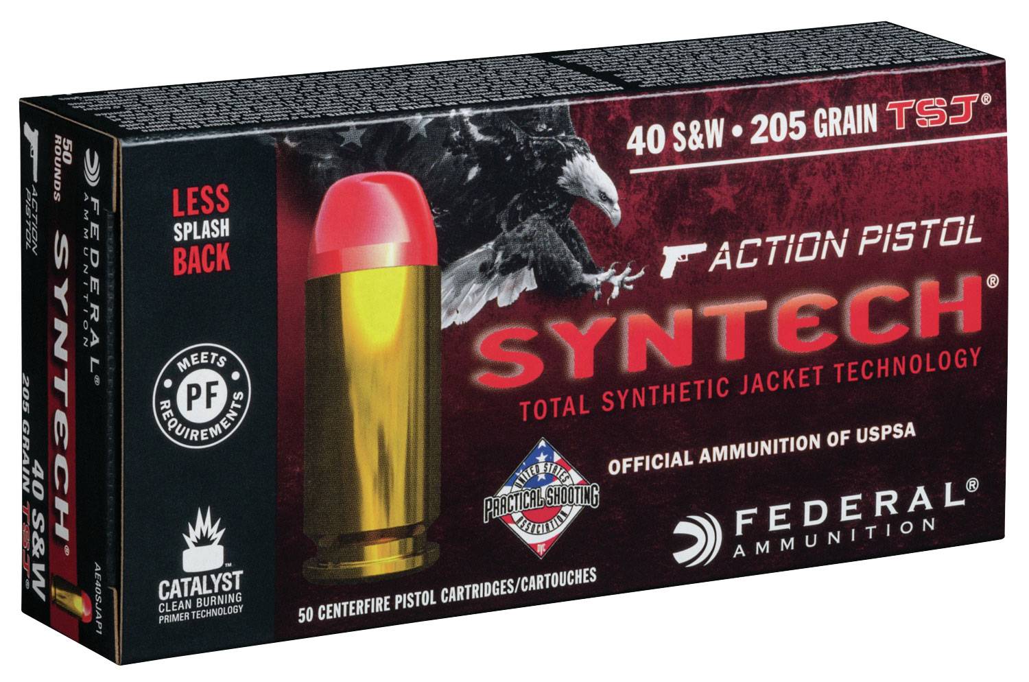 FEDERAL AMERICAN EAGLE 40 S&W 205 GR TOTAL SYNTECH JACKET FLAT NOSE 50